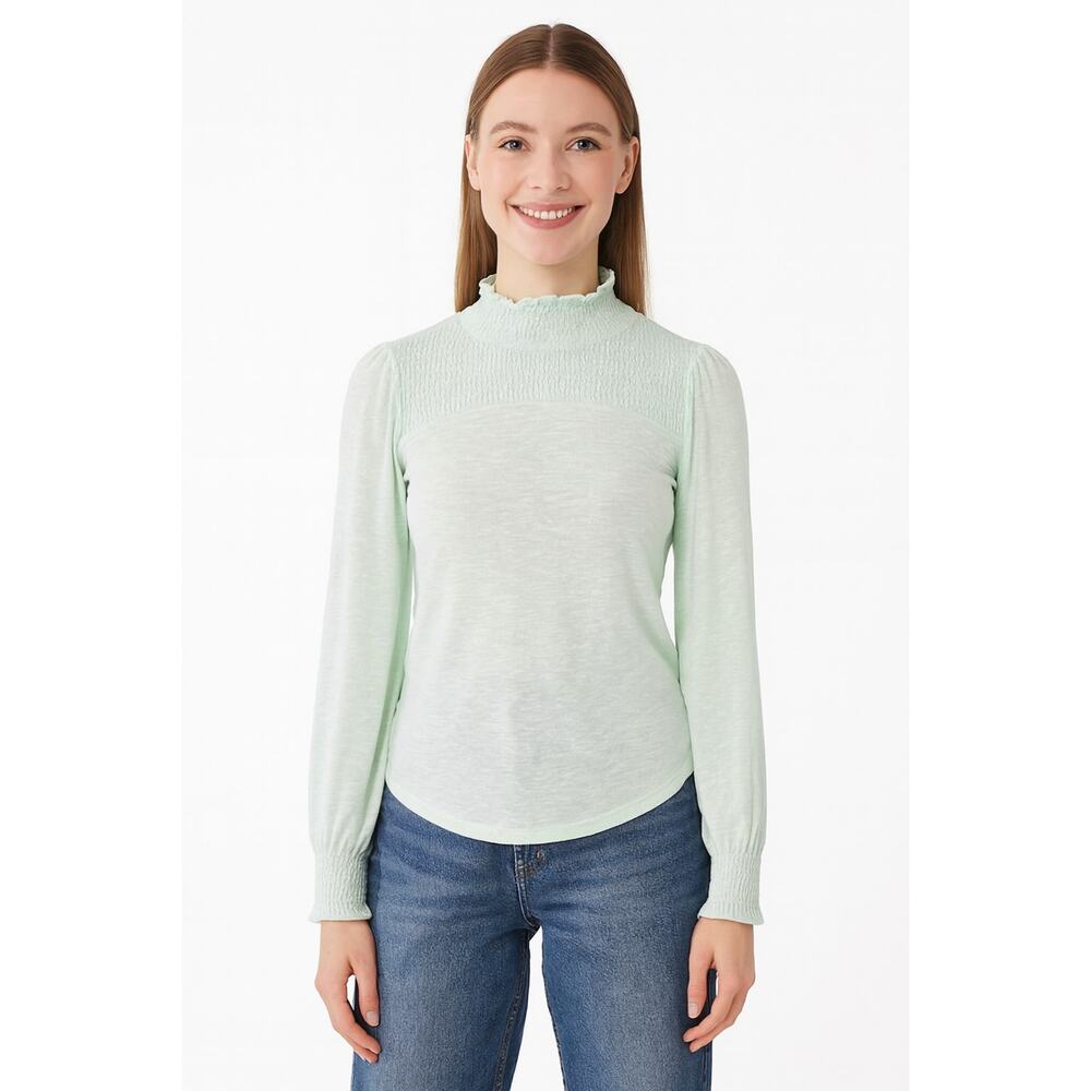 We the Free Caroline Smocked Turtleneck Long Sleeve Size XS, Blue, NWOT